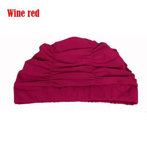 2019 Sexy Swimming Cap Womens Long Hair Swim Hat  Outdoor activities Solid Cap  Bathing  Drape Stretch Sports Seaside Fold Girls