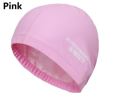 New 2019 Elastic Waterproof PU Fabric Protect Ears Long Hair Sports Swim Pool Hat Swimming Cap Free size for Men & Women Adults