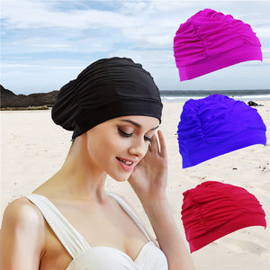 2019 Sexy Swimming Cap Womens Long Hair Swim Hat  Outdoor activities Solid Cap  Bathing  Drape Stretch Sports Seaside Fold Girls