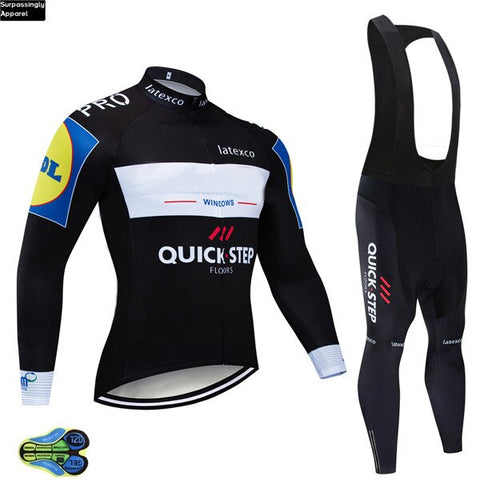 2019 Newest BLACK QUICK STEP Cycling Clothing Bike Jersey Mens Bicycle Clothes Autumn Team Cycling Jersey 9D Gel Bike Pants Set