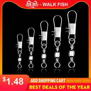 WALK FISH 50PCS/Lot Fishing Connector Pin Bearing Rolling Swivel Stainless Steel with Snap Fishhook Lure Tackle Accessorie