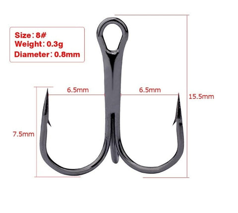 10pcs Fishing Hooks High Steel Carbon Material Treble Black Fishing Hook Round Folded Saltwater Bass 3/0 # -10 # Tackle Tools