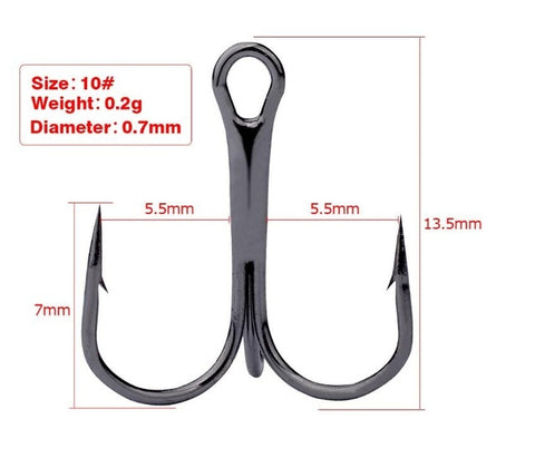 10pcs Fishing Hooks High Steel Carbon Material Treble Black Fishing Hook Round Folded Saltwater Bass 3/0 # -10 # Tackle Tools