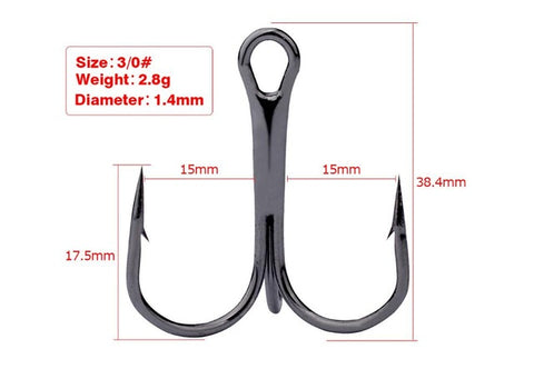 10pcs Fishing Hooks High Steel Carbon Material Treble Black Fishing Hook Round Folded Saltwater Bass 3/0 # -10 # Tackle Tools