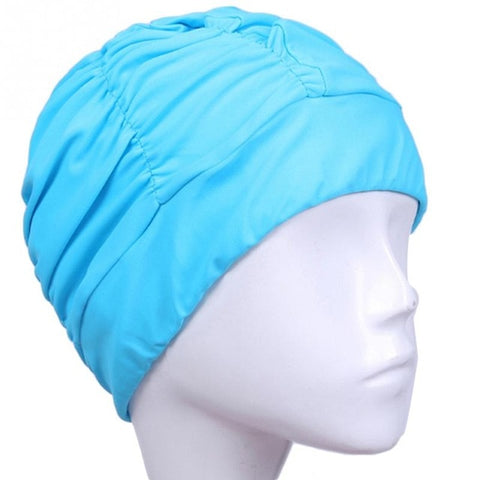 Free size Swimming Cap Long Hair Sports Swim Pool Hat Elastic Nylon Turban for Men & Women