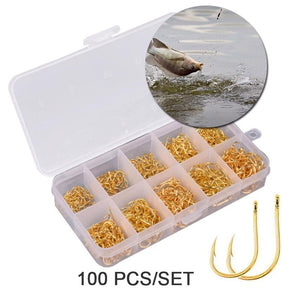 100Pcs/Box High Carbon Steel Gold/Silver Carp Fishing Bait 10 Mixed Sizes 3#-12#  Sharpened Ultrapoint Fishing Hook Set