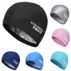 New 2019 Elastic Waterproof PU Fabric Protect Ears Long Hair Sports Swim Pool Hat Swimming Cap Free size for Men & Women Adults