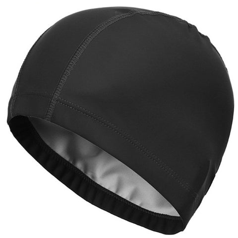 New 2019 Elastic Waterproof PU Fabric Protect Ears Long Hair Sports Swim Pool Hat Swimming Cap Free size for Men & Women Adults