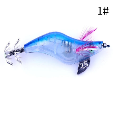 LED Electronic Plastic Shrimp Lure Luminous Squid Jig Octopus Luminous Fishing Lead Head Hooks New Arrival 6 Colors