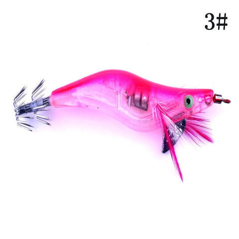 LED Electronic Plastic Shrimp Lure Luminous Squid Jig Octopus Luminous Fishing Lead Head Hooks New Arrival 6 Colors