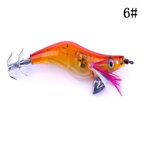 LED Electronic Plastic Shrimp Lure Luminous Squid Jig Octopus Luminous Fishing Lead Head Hooks New Arrival 6 Colors